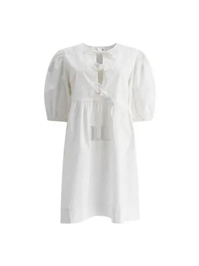 String Cotton Poplin Short Dress Bright White - GANNI - BALAAN 2