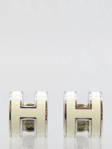 Pop ash white color mini H logo earrings - HERMES - BALAAN 1