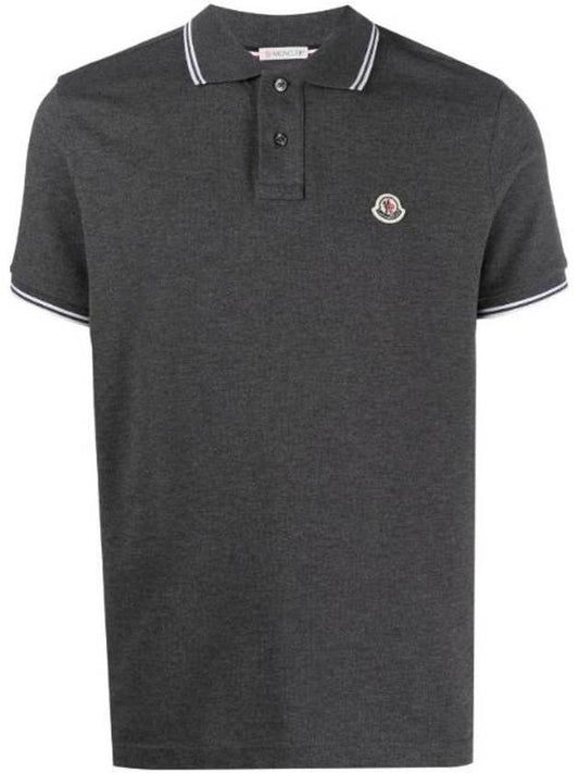 Logo Patch Short Sleeve Polo Shirt Dark Grey - MONCLER - BALAAN 1