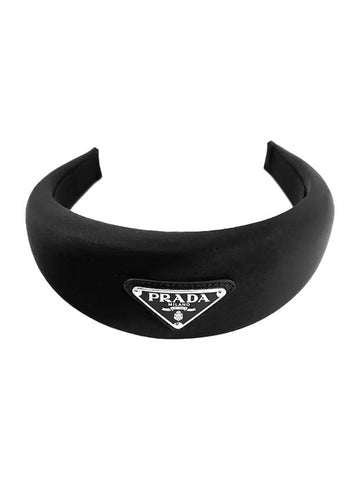 Re-Nylon Triangular Logo Hair Band Black - PRADA - BALAAN.