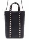 Rockstud Logo Chain Top Handle Tote Bag Black - VALENTINO - BALAAN 2