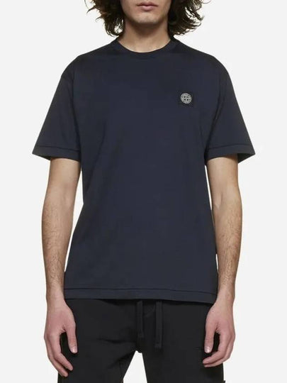 Logo Patch Cotton Short Sleeve T-Shirt Navy - STONE ISLAND - BALAAN 2