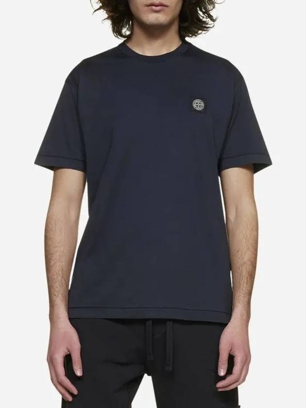 Logo Patch Short Sleeve T-Shirt Navy - STONE ISLAND - BALAAN 2