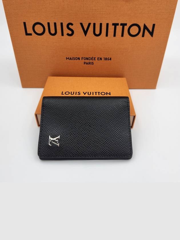 Pocket Organizer Taiga Leather Card Wallet Black - LOUIS VUITTON - BALAAN 4