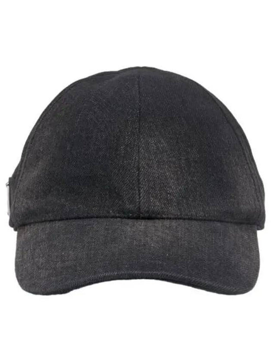 Triangle logo denim ball cap black hat - PRADA - BALAAN 1