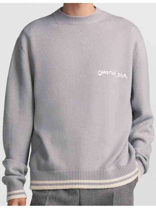 Embroidered Tag Logo Knit Top Grey - DIOR - BALAAN 4