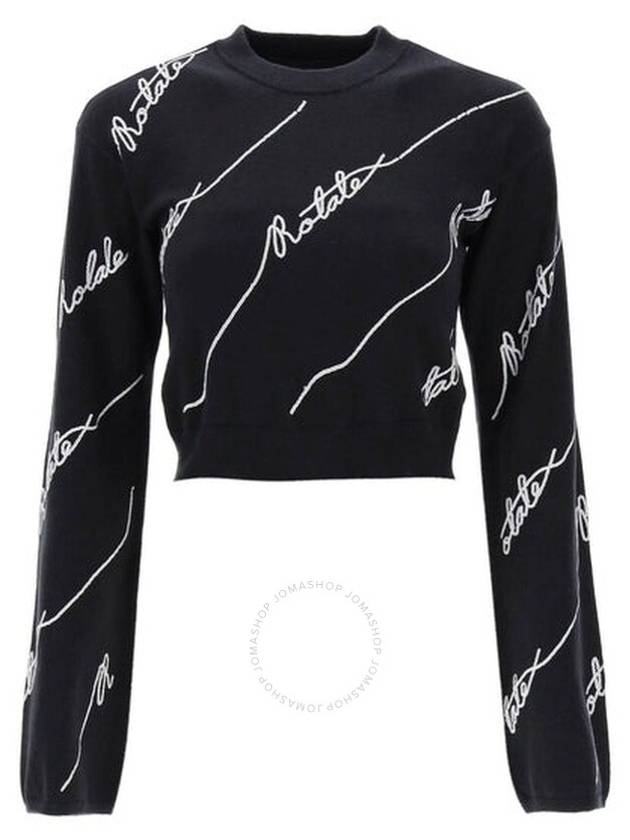 Rotate Ladies Black Logo-Embellished Cropped Jumper, Brand Size 36 (US Size 2) - ROTATE - BALAAN 1