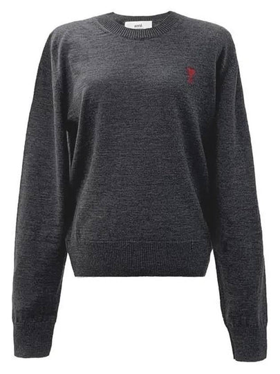 Heart Logo Crew Neck Merino Wool Knit Top Grey - AMI - BALAAN 2