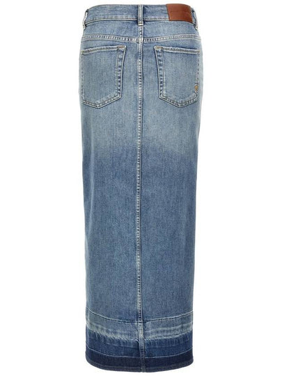 Blue Skirt With Split On The Front And Logo Patch On The Back In Denim Woman - PINKO - BALAAN 2