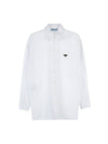 Women's Triangle Logo Poplin Long Sleeve Shirt White - PRADA - BALAAN 11