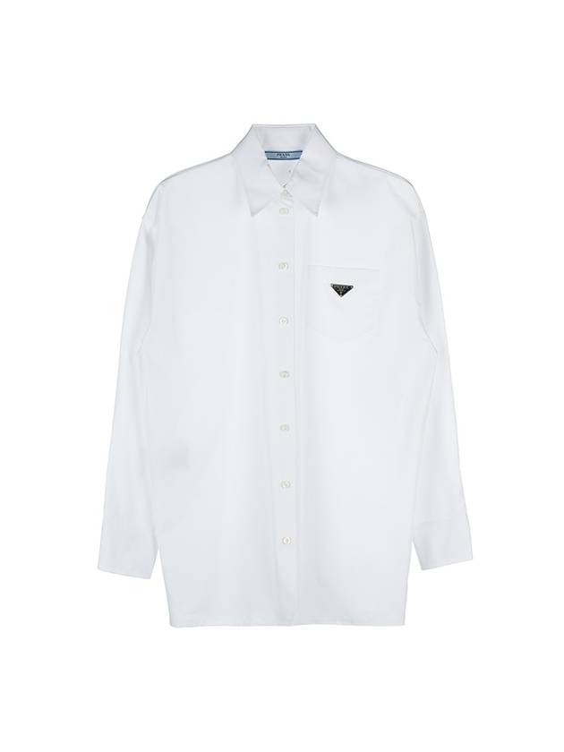 Women's Triangle Logo Poplin Long Sleeve Shirt White - PRADA - BALAAN 2