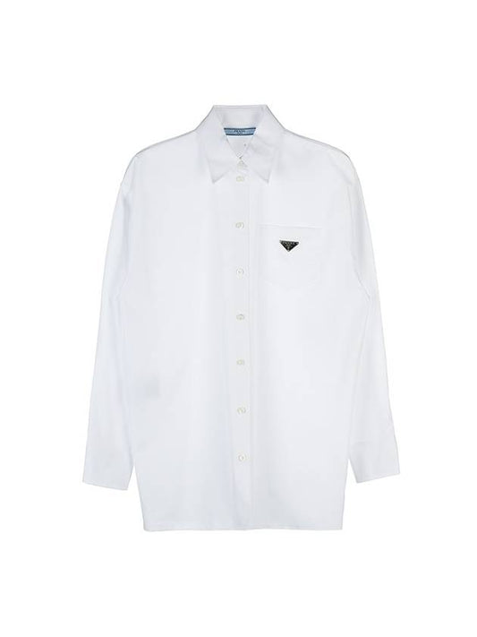 Women's Triangle Logo Poplin Long Sleeve Shirt White - PRADA - BALAAN 1