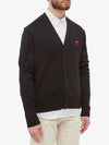 Heart Logo Merino Wool Cardigan Black - AMI - BALAAN 5