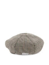 Prince Of Wales Check Wool Beret Grey - MIU MIU - BALAAN 2