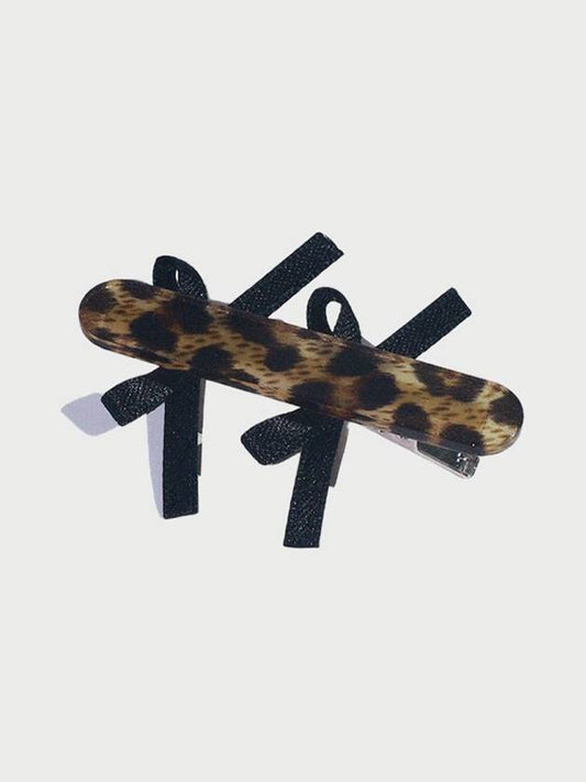 AMONG RIBBON HAIR PIN LEOPARD Leopard ribbon clip pin - USITE - BALAAN 1