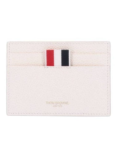 Pebble Grain Leather Striped Single Card Wallet White - THOM BROWNE - BALAAN 1