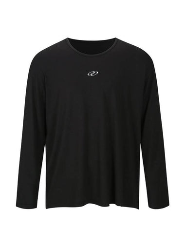 Unisex Double Loop Logo Semi U-neck Long Sleeve T-Shirt Black - MAVRK - BALAAN 1