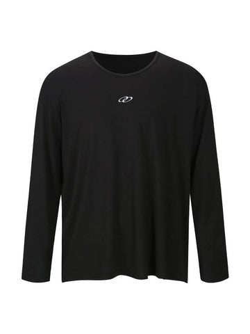 Double Loop Logo Semi U Neck Long Sleeve T-Shirt Black - MAVRK - BALAAN 1