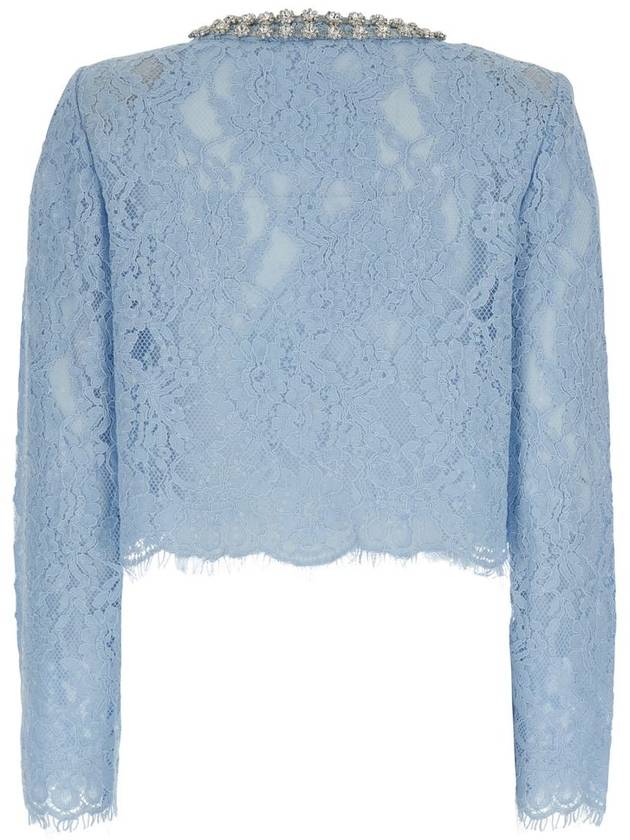 Light Blue Crewneck Rhinestoned Top With Lace Knit In Cotton Blend Woman - SELF PORTRAIT - BALAAN 2