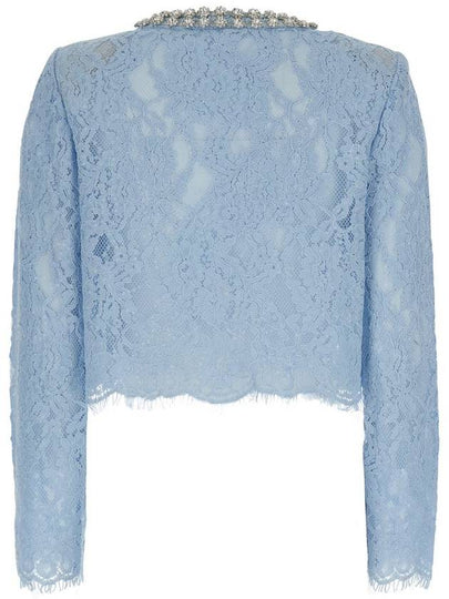 Light Blue Crewneck Rhinestoned Top With Lace Knit In Cotton Blend Woman - SELF PORTRAIT - BALAAN 2