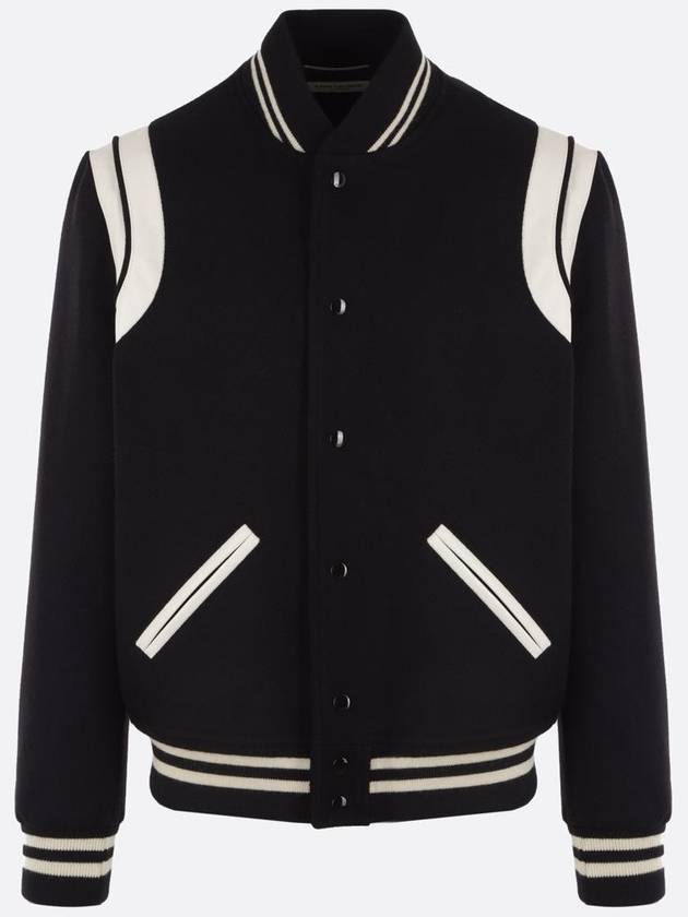 Teddy Bomber Jacket in Wool Black White - SAINT LAURENT - BALAAN 2