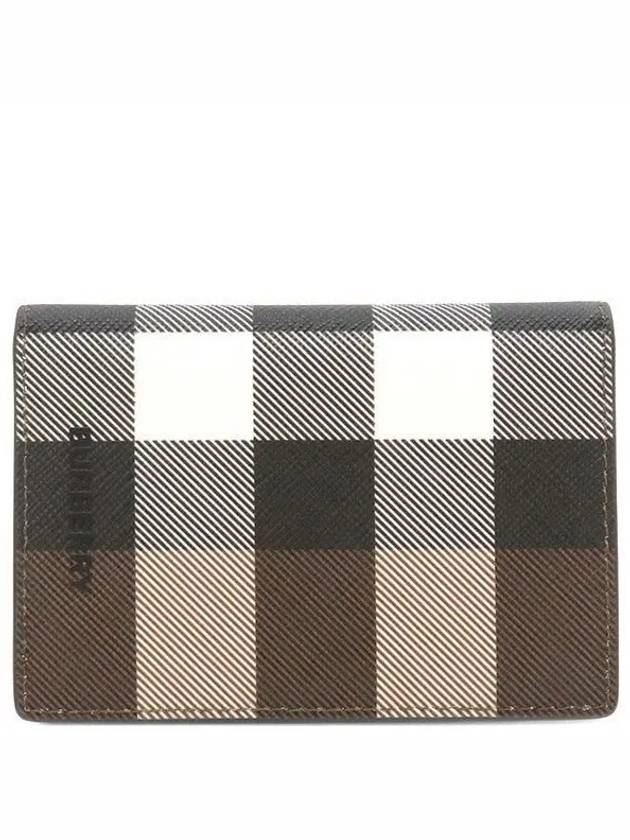 Checked Leather Card Wallet Dark Birch Brown - BURBERRY - BALAAN 2