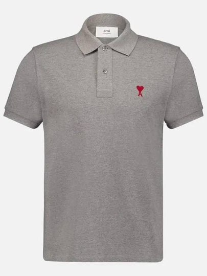 Men's Heart Logo Polo Shirt Heather Grey - AMI - BALAAN 2