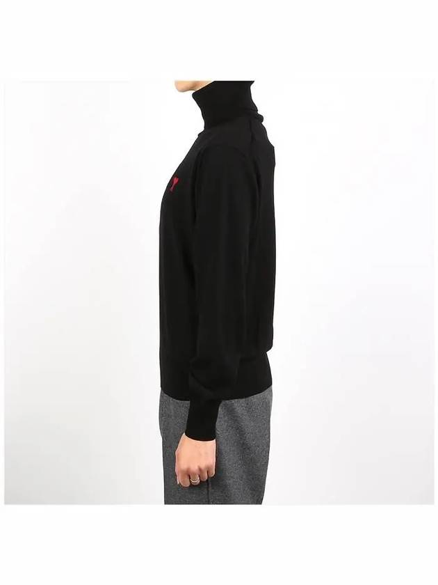 Men's Heart Logo Wool Turtleneck Black - AMI - BALAAN 4