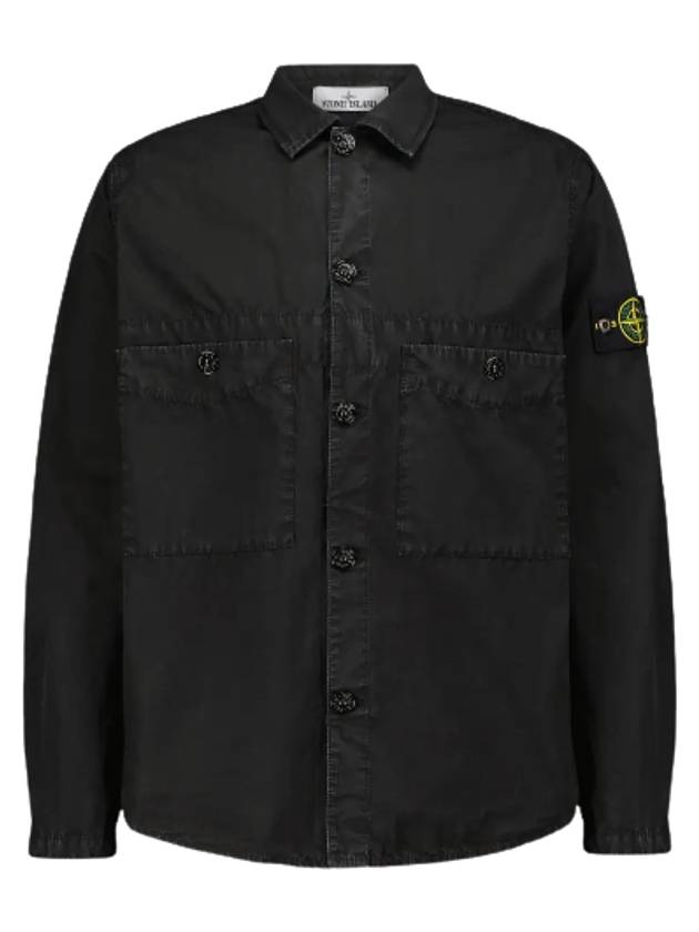 Men's Wappen Two Pocket Overfit Long Sleeve Shirt Black - STONE ISLAND - BALAAN.