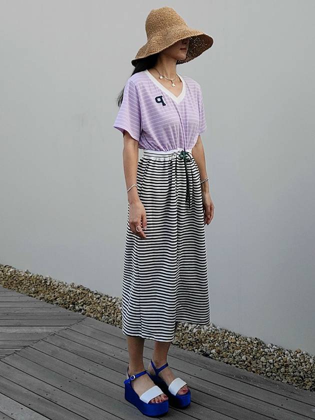 Women's Lilac Striped Jersey Long Dress Lilac Purple - PRETONE - BALAAN 3