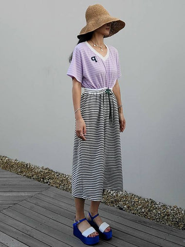 Women's Lilac Striped Jersey Long Dress Lilac Purple - PRETONE - BALAAN 1