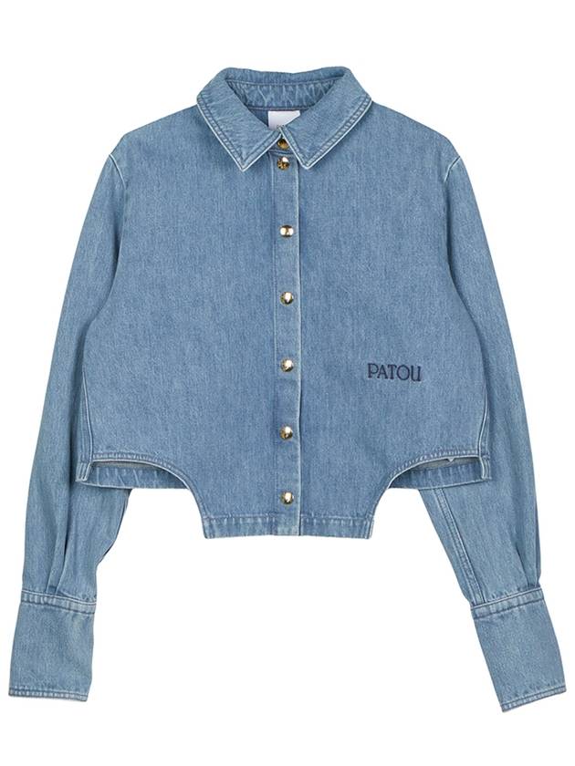 Embroidered Logo Cropped Denim Jacket Light Blue - PATOU - BALAAN 2