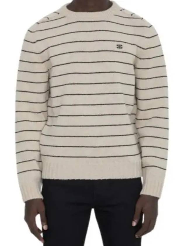 Striped Triomphe Embroidery Wool Knit Top Vanilla - CELINE - BALAAN 2