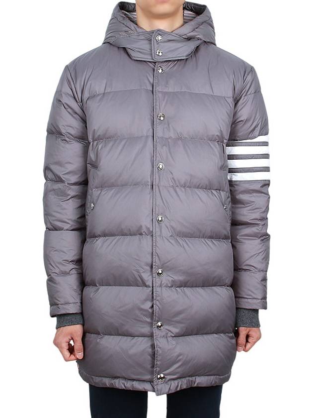 Men's 4 Bar Button Down Hooded Padding Grey - THOM BROWNE - BALAAN 3