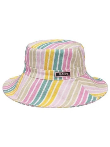 Striped Recycled Tech Bucket Hat Multicolor - GANNI - BALAAN 1