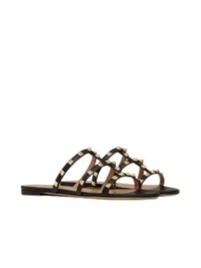 Rockstud Flat Slippers Black - VALENTINO - BALAAN 2