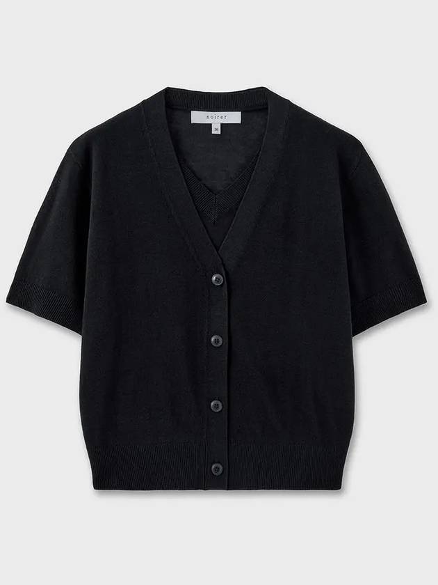 Linen Layered Crop Cardigan Knit Top Black - NOIRER FOR WOMEN - BALAAN 3