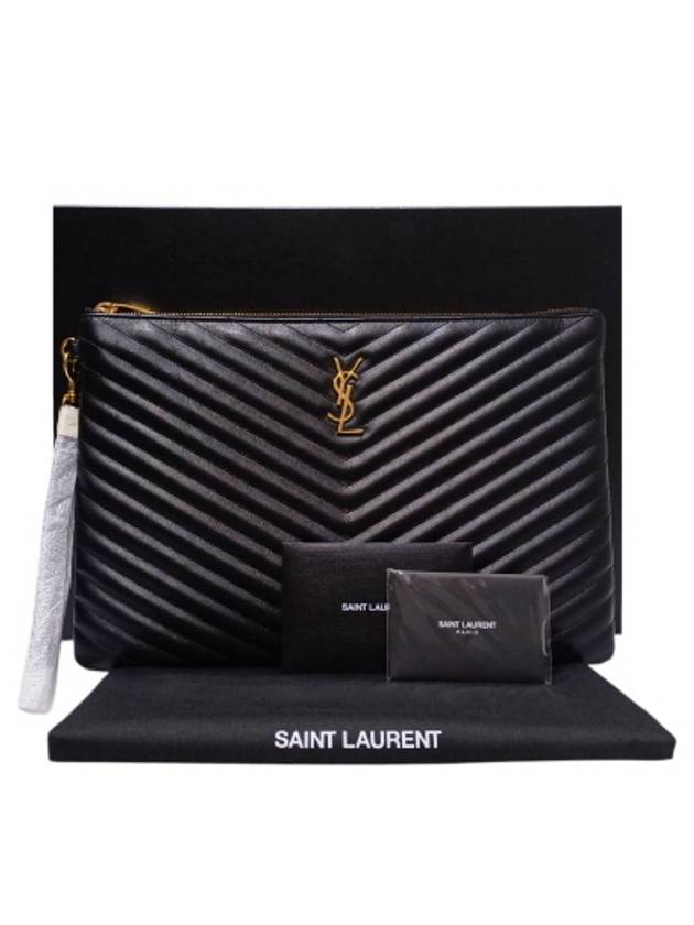 440222 Black Matelasse Monogram Large Clutch Strap - SAINT LAURENT - BALAAN 8