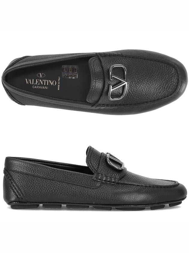 V Logo Signature Calfskin Driving Shoes Black - VALENTINO - BALAAN.