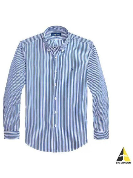 Embroidered Logo Striped Long Sleeves Shirt Blue - POLO RALPH LAUREN - BALAAN 2