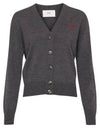 Heart Logo Wool Cardigan Heather Grey - AMI - BALAAN 2