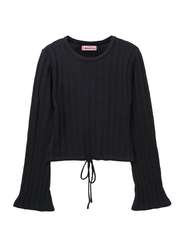 Ribbon String Crop Knit Top Black - HIGH SCHOOL DISCO - BALAAN 3