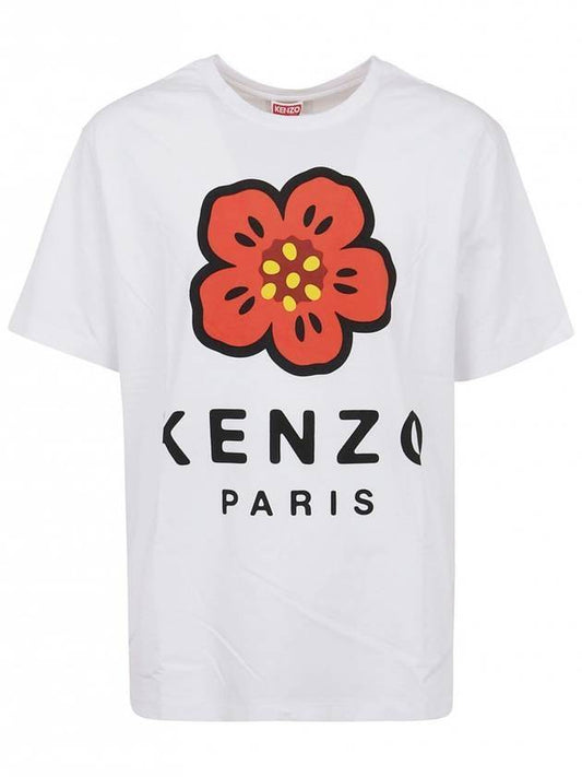 Red Boke Flower Short Sleeve T-Shirt White - KENZO - BALAAN.