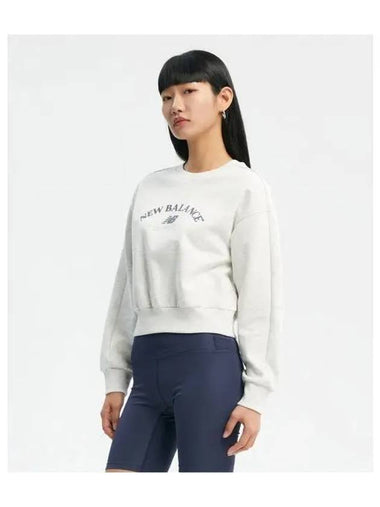 NBNCD3W822 WOMEN Signature Non Raised Semi Crop Round Sweatshirt LIGHT GRAY - NEW BALANCE - BALAAN 1