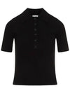 Iconic Logo Rib Short Sleeve Polo Knit Top Black - COURREGES - BALAAN 2