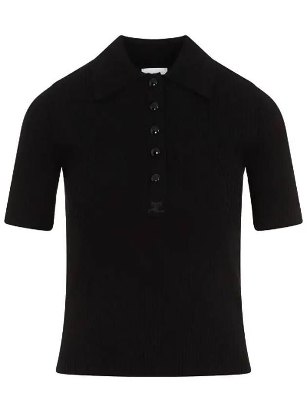 Iconic Logo Rib Short Sleeve Polo Knit Top Black - COURREGES - BALAAN 2