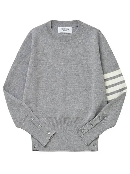 4-Bar Milano Stitch Crew Neck Knit Top Light Grey - THOM BROWNE - BALAAN 2