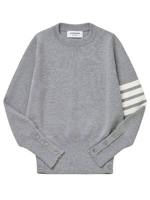 4-Bar Milano Stitch Crew Neck Knit Top Light Grey - THOM BROWNE - BALAAN 3