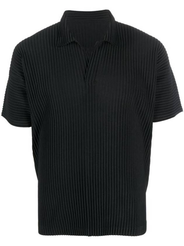 Pleated Polo Shirt Black - ISSEY MIYAKE - BALAAN 1