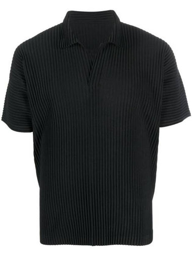 Pleated Polo Shirt Black - ISSEY MIYAKE - BALAAN 1